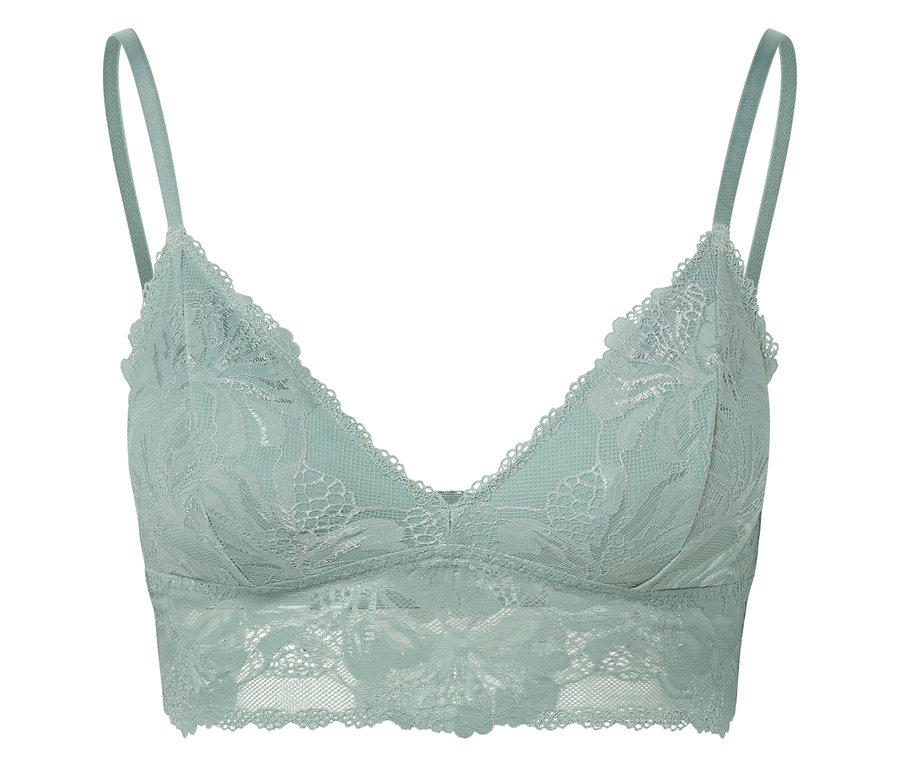 Hellblaues Spitzen-Bustier mit Spaghettiträgern.