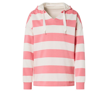 Gestreifter Hoodie in Pink und Weiß mit Kapuze und langen Ärmeln.