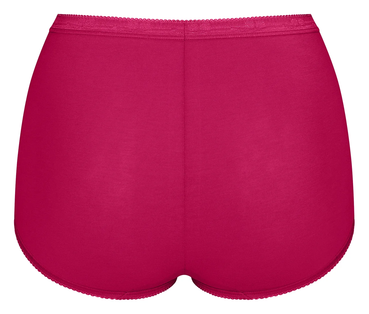 Roter Slip mit hohem Bund und Spitzenbesatz am Bund, von hinten gesehen