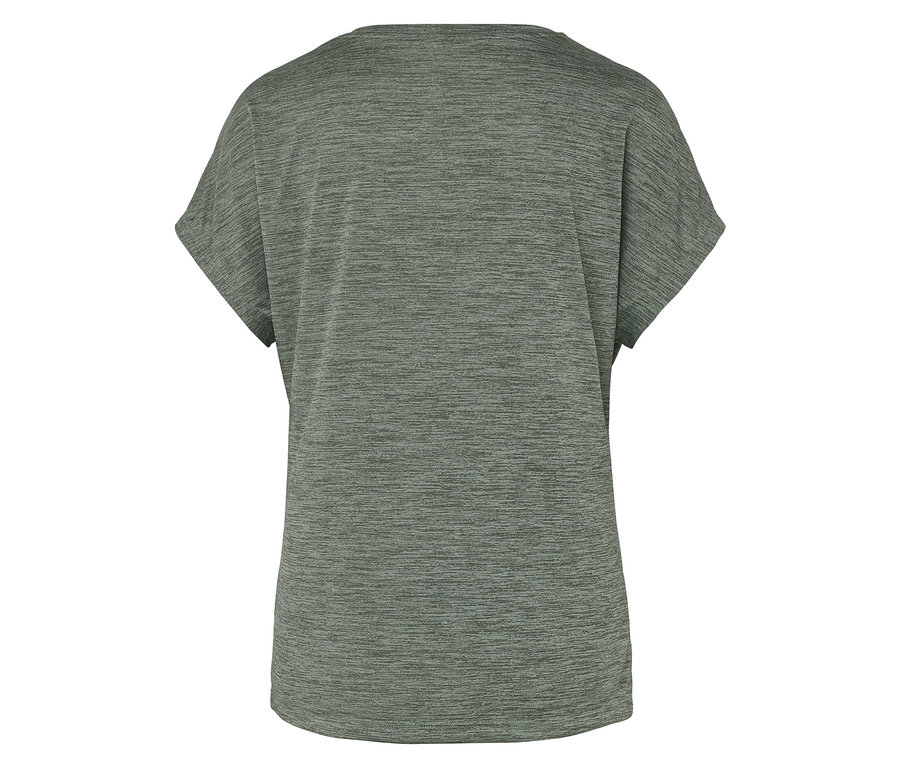 Nahaufnahme eines olivgrünen T-Shirts mit kurzen Ärmeln.
