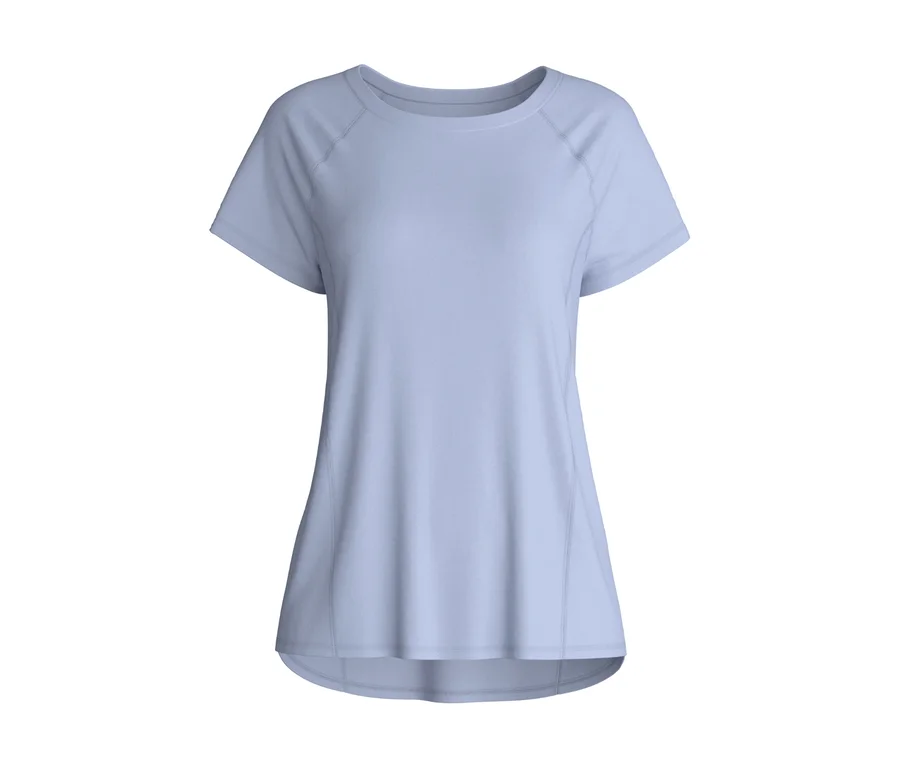 Hellblaues CALIDA DEEPSLEEPWEAR kühlendes Kurzarm-Shirt mit Raglanärmeln und sichtbaren Nähten.