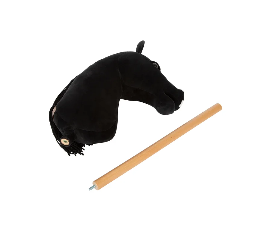 Schwarzer Plüsch-Steckenpferd-Kopf »Melodie« von small foot, mit separatem Holzstab zur Montage.