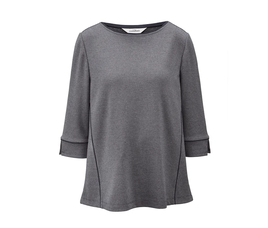 Graues Sweatshirt mit 3/4-Ärmeln.