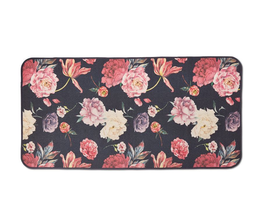 Teppich, ca. 140 x 70 cm mit Blumenmuster.