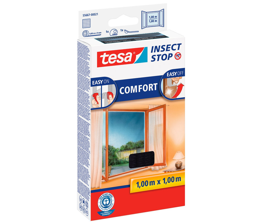 Verpackung der tesa® Insect Stop Fliegengitter »COMFORT« für Fenster, ca. 1 x 1 m.