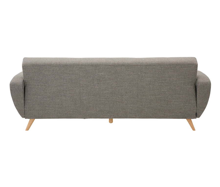 Rückansicht des grau melierten 3-Sitzer-Schlafsofas »Justus« aus Webstoff.