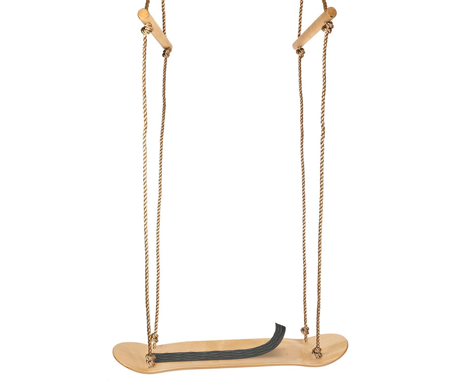 small foot Skateboard-Schaukel mit zwei Seilen und Holzgriffen.