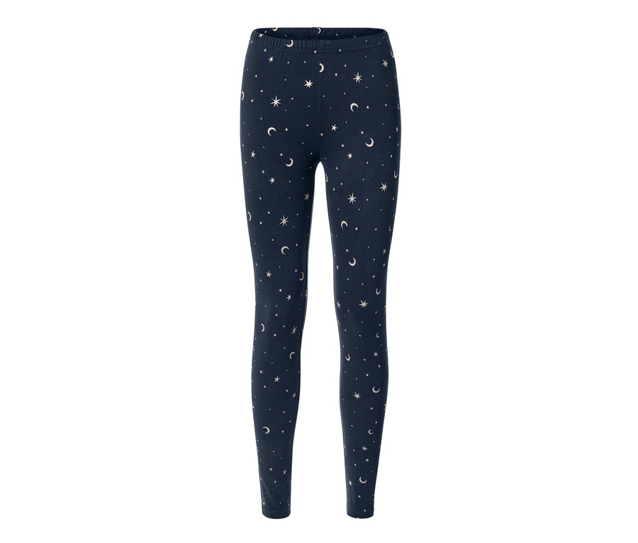 Marineblaue, kuschelige Leggings mit Stern- und Mondmuster.
