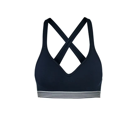 Marineblauer Schalen-BH, Racerback mit Streifen.
