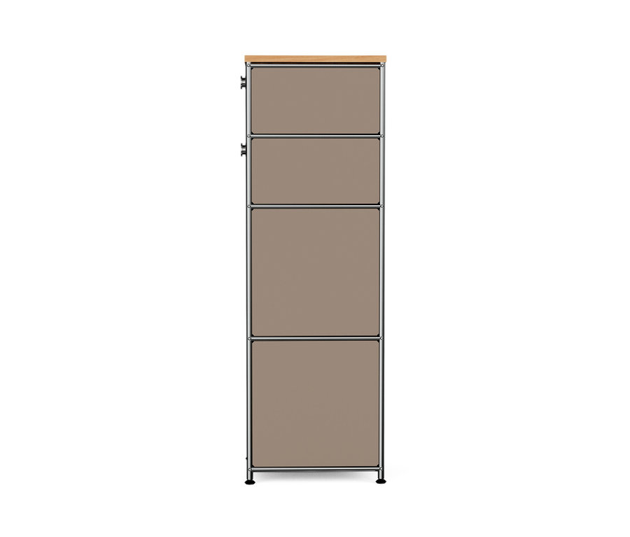 Schmale Kommode Metall »CN3« mit Holzplatte und 2 Schubladen, taupe.