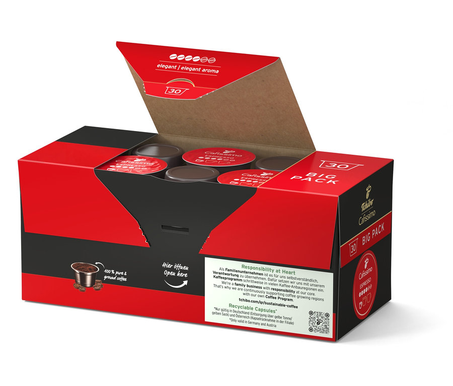 Geöffnete Packung Cafissimo Espresso elegant - 30 Kapseln.