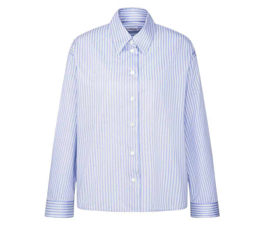 Seidensticker Oversize-Hemdbluse mit blauen und weißen Streifen.