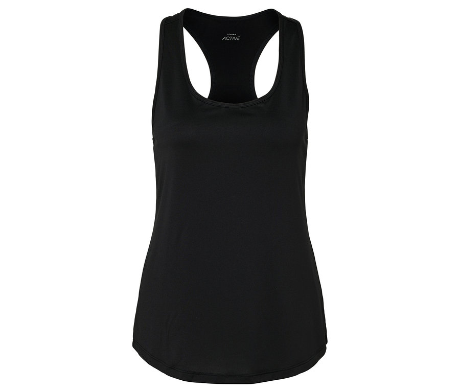 Schwarzes, ärmelloses Sporttop.