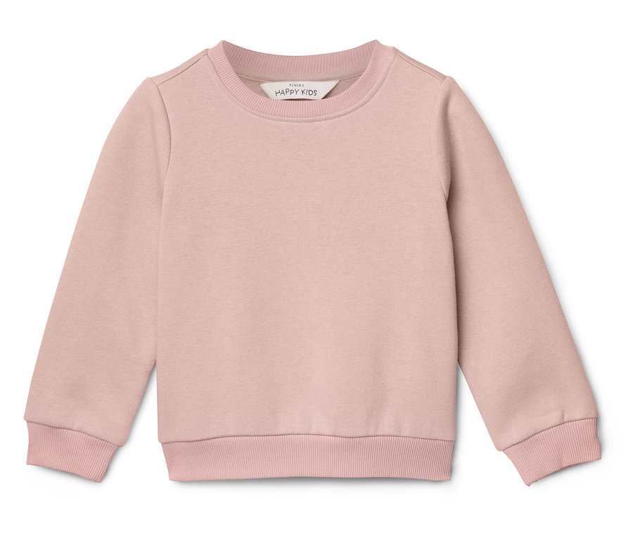 Hellrosa Kinderpullover mit Rundhalsausschnitt und langen Ärmeln, isoliert auf Weiß.