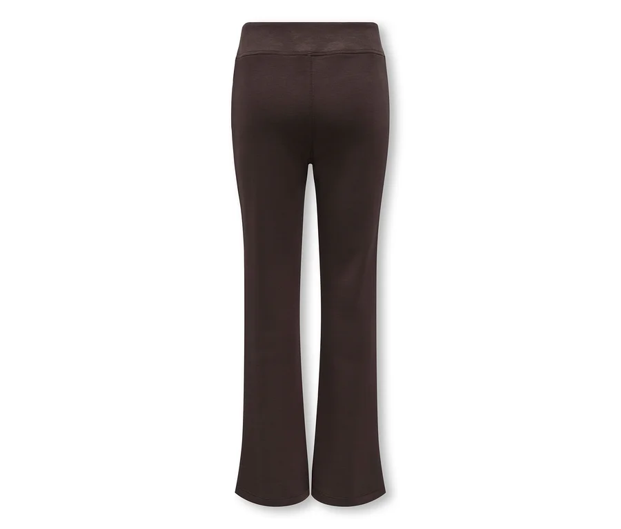 Dunkelbraune Hose mit elastischem Bund und geradem Bein, Rückansicht.