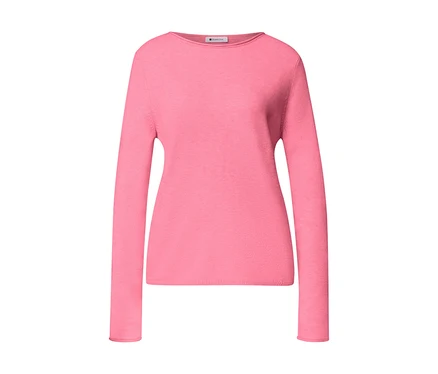 Rosafarbener Street One Strickpullover mit langen Ärmeln und U-Boot-Ausschnitt vor weißem Hintergrund.
