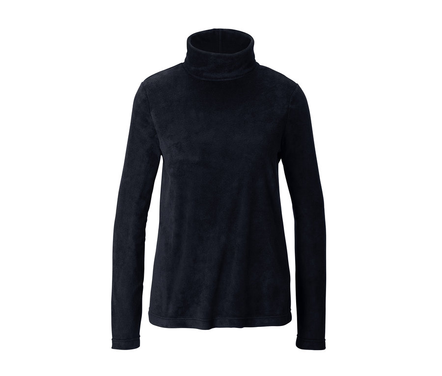 Schwarzer Microfleece-Rollkragenpullover.
