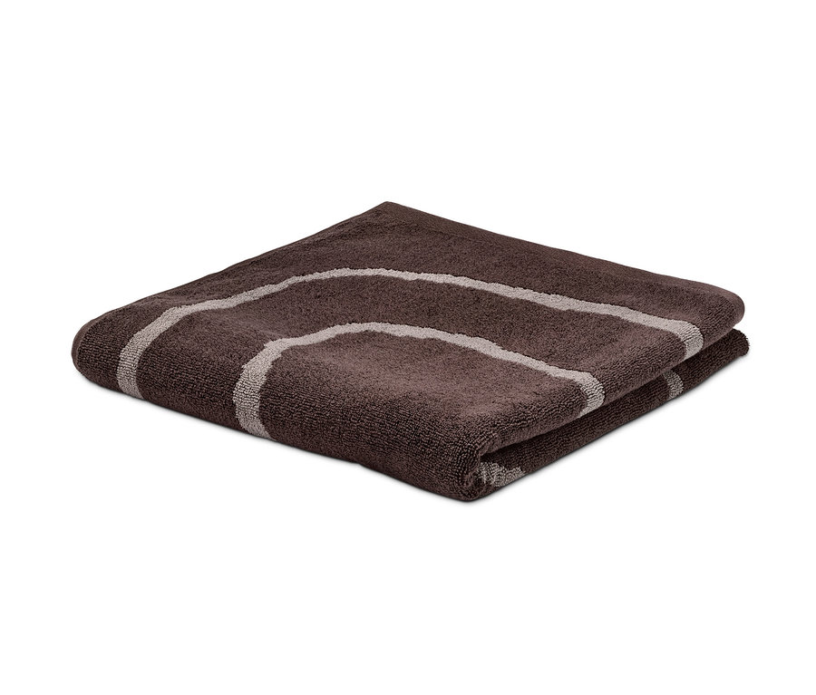 Gefaltetes Jacquard-Badetuch in Braun mit Streifen.