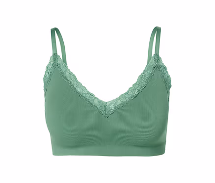 Grünes Seamless-Bustier mit Spitze.