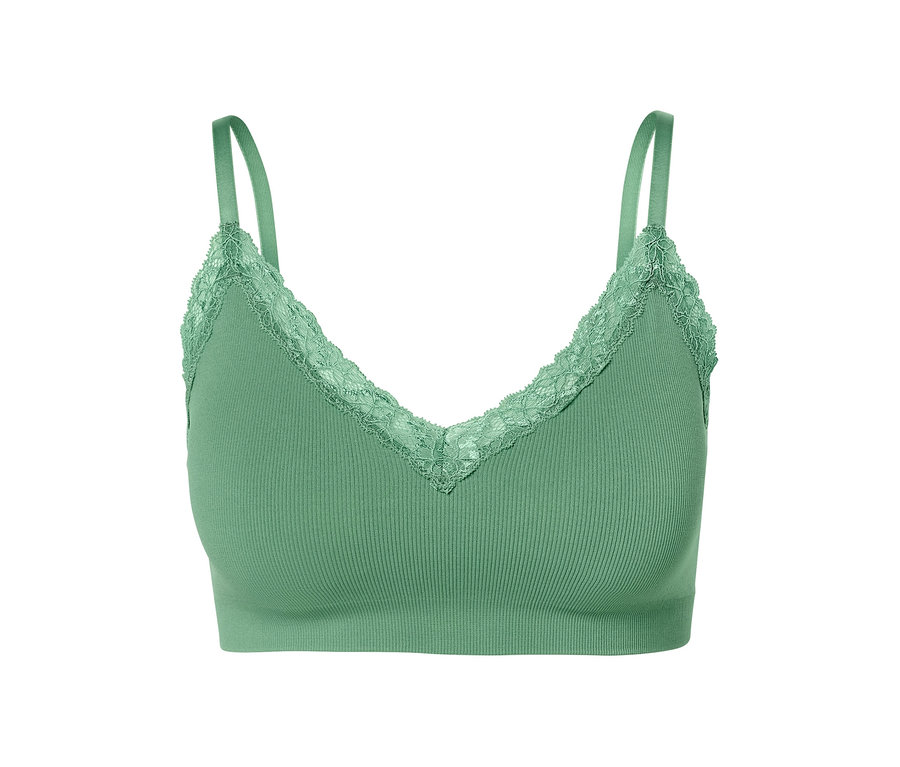 Grünes Seamless-Bustier mit Spitze.