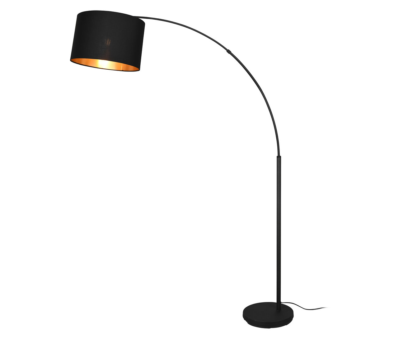 Schwarze Trio Stehleuchte »Bolivia« mit rundem Lampenschirm und gebogenem Arm.