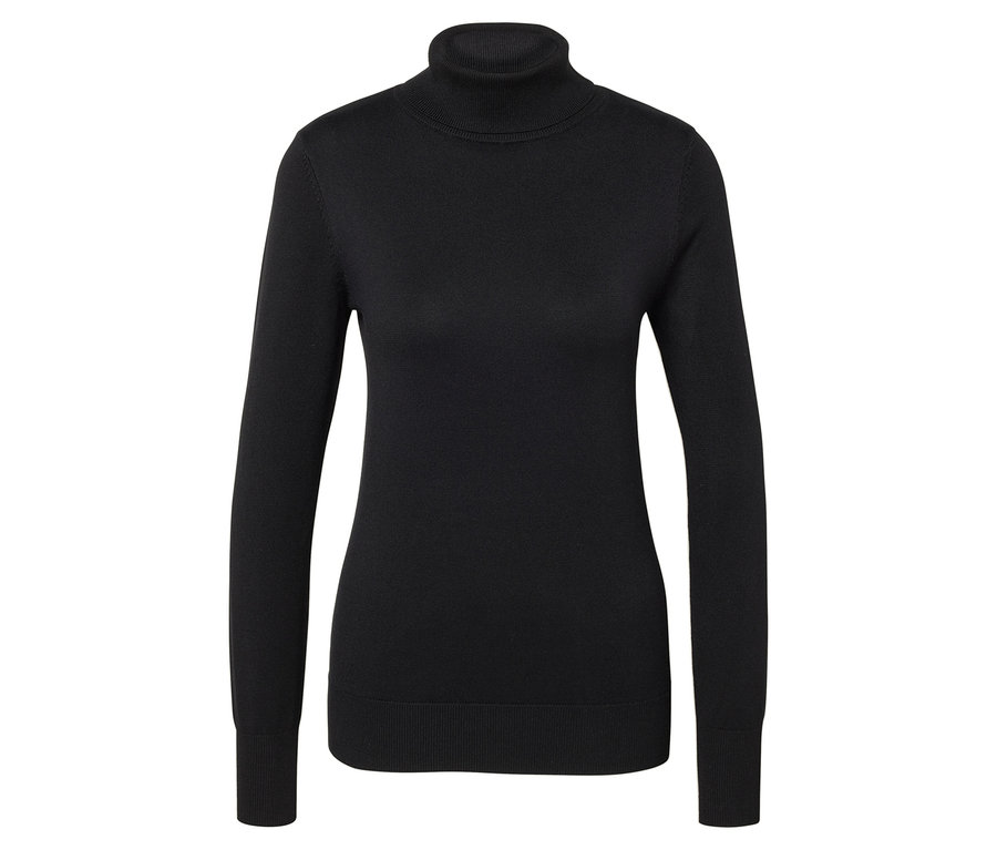 Schwarzer Feinstrick-Rollkragenpullover.