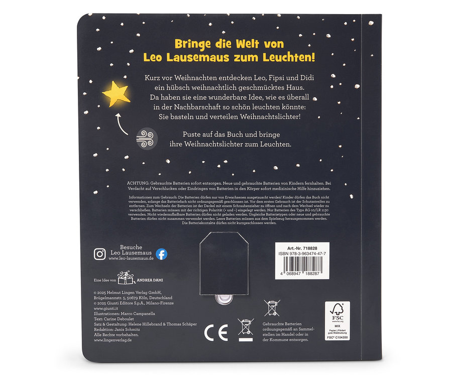 Buchcover für Kinder mit Sternen und Text über Leo Lausemaus.