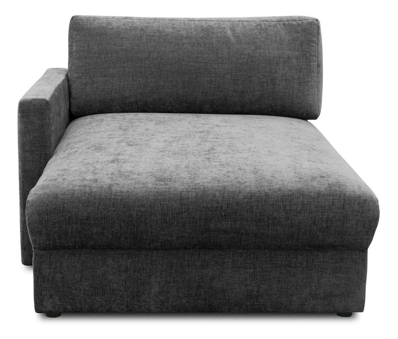 Frontansicht der anthrazitfarbenen DOMO Longchair, linksbündig.