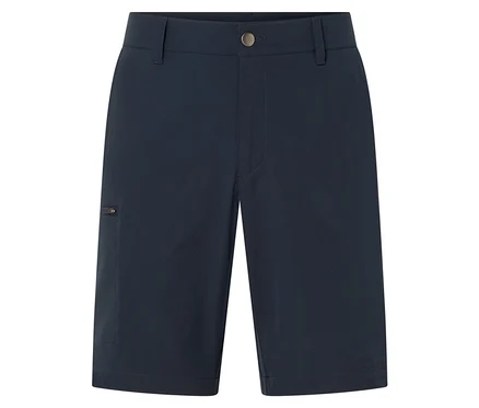 Dunkelblaue Shorts mit Knopf und Reissverschlusstasche.