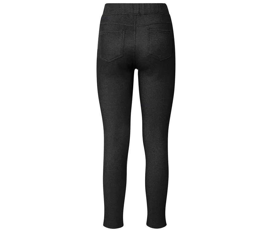 Dunkelgraue Leggings mit zwei Gesäßtaschen, von hinten fotografiert.