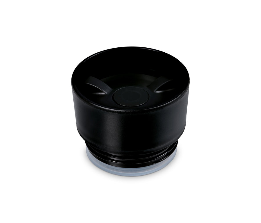 Detailaufnahme eines schwarzen Coffee-to-go-Becherdeckels.