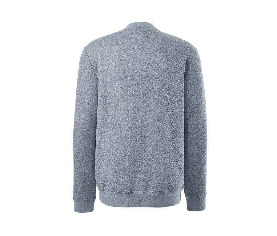 Rückansicht einer grauen Sweatjacke.