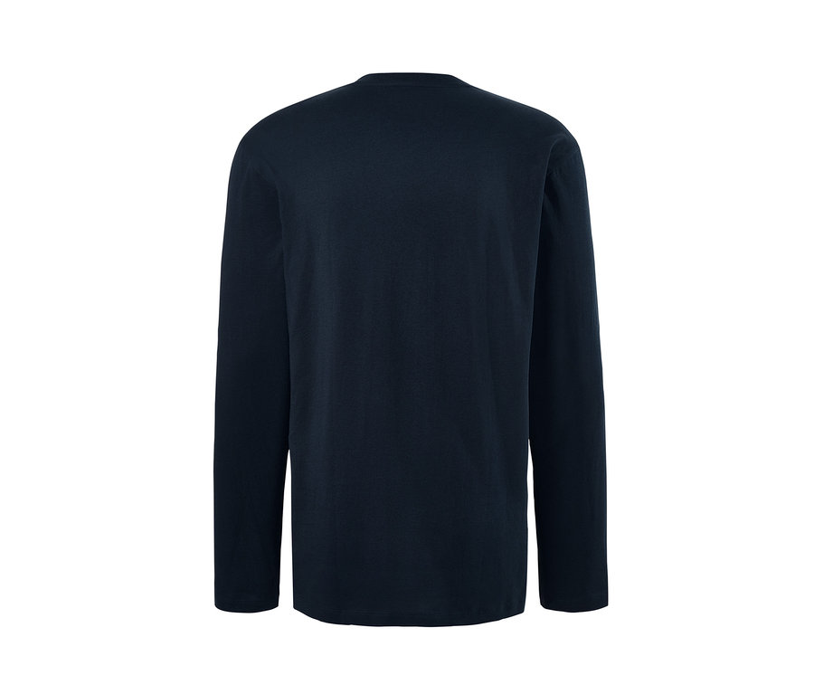 Dunkelblauer, langärmliger Pyjama.