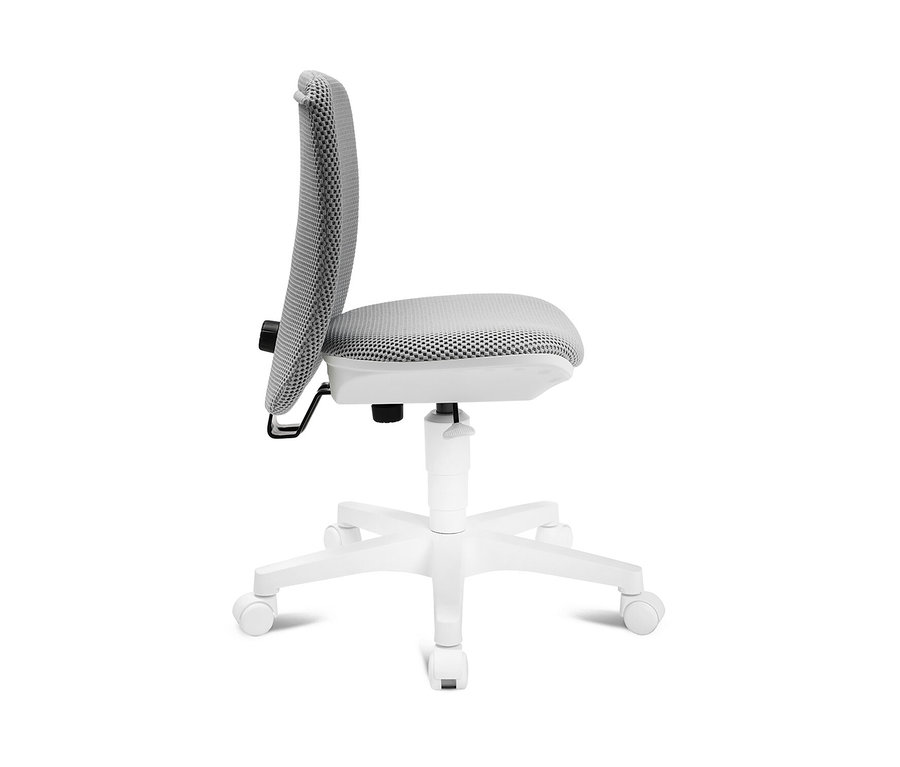 Detailaufnahme eines grauen Topstar Sitness »Home S'cool« Bürostuhls mit weißem Untergestell.