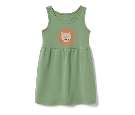 Grünes Kinder-Jerseykleid mit Löwen-Print.