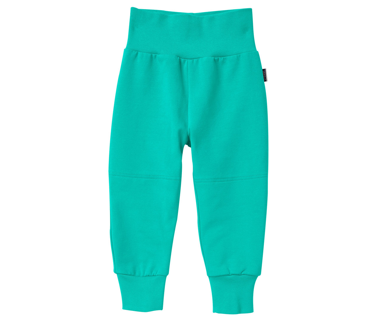 Die Jako-O Jerseyhose Baby in Wasserfall-Farbe liegt vor einem weißen Hintergrund.