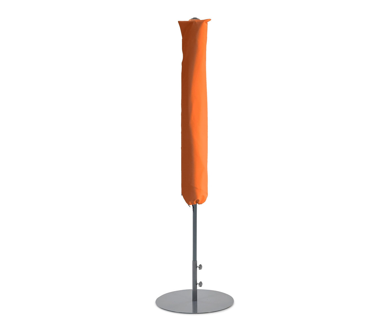 Ein orangefarbener Leco Sonnenschirm, Ø 300 cm, inklusive Abdeckhaube.