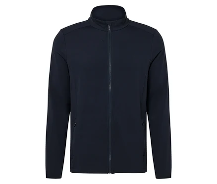 Marineblaue Funktionsjacke mit Reißverschluss.