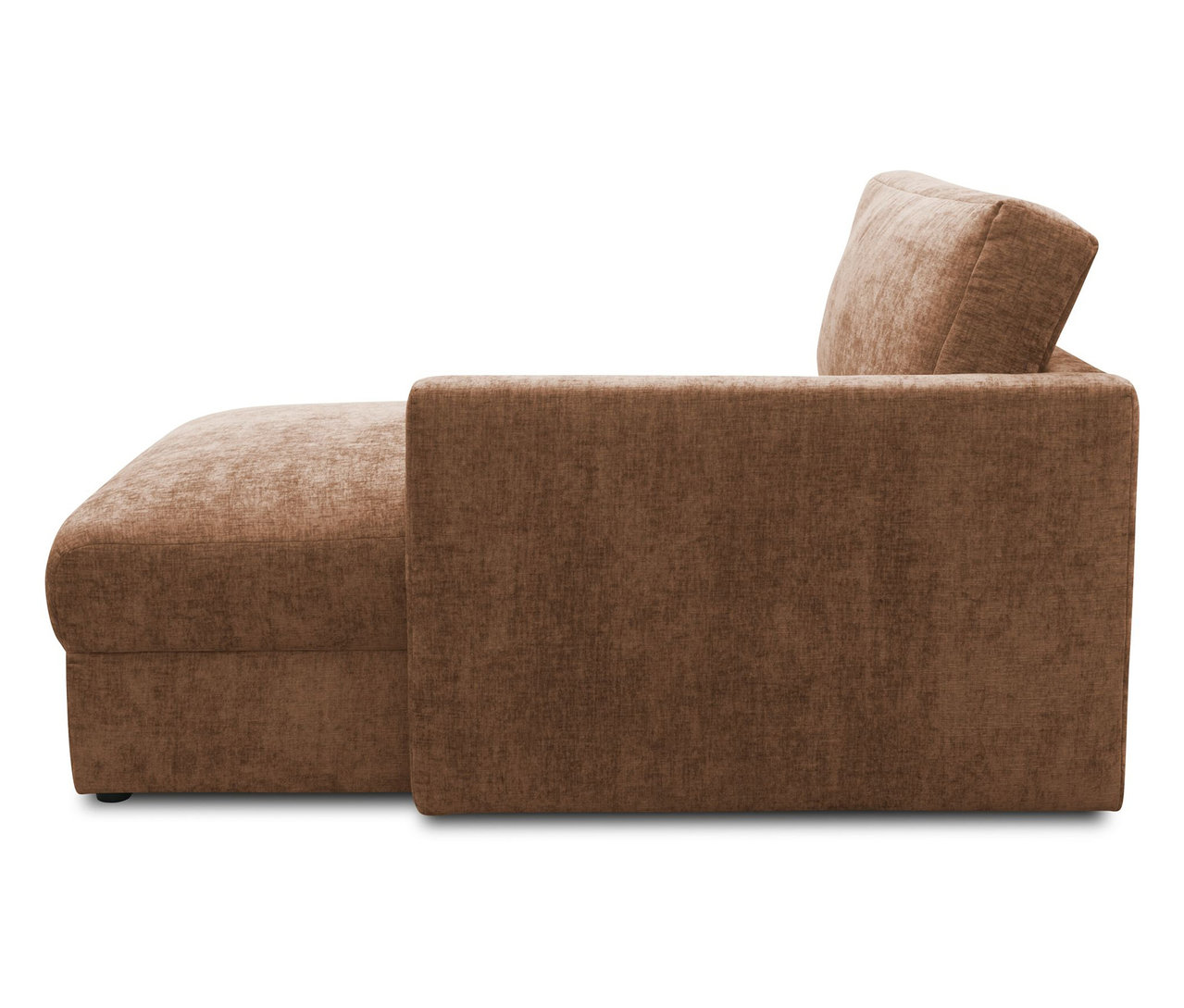 Detailansicht eines braunen Longchairs.