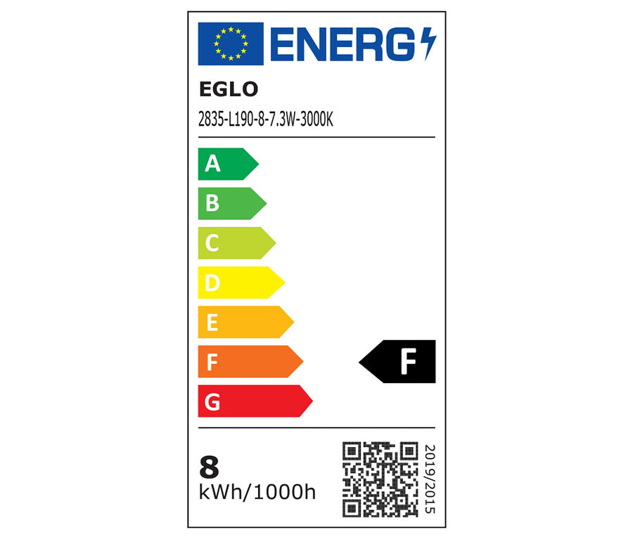 Energielabel der Eglo LED-Wandgarderobe »Civitate« mit den Energieeffizienzklassen A bis G, wobei F die aktuelle Klasse ist.
