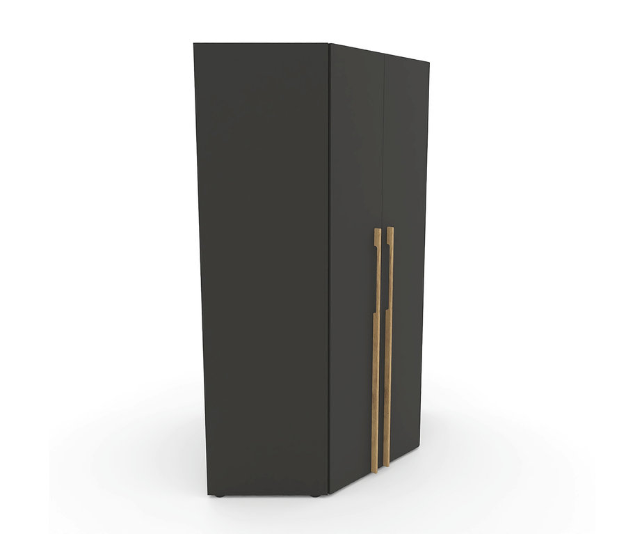 Dunkelgrauer Roba Eckschrank »Marvin« mit zwei hellbraunen Griffen vor weißem Hintergrund.