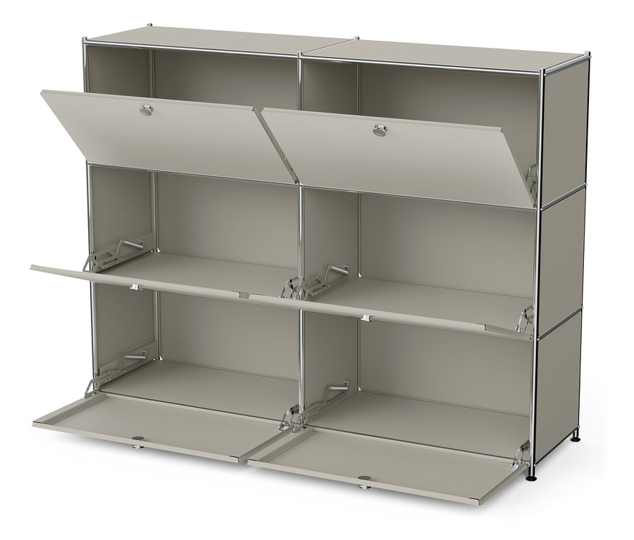 Hellesgraue Metall-Kommode »CN3« mit sechs offenen Klappfächern.