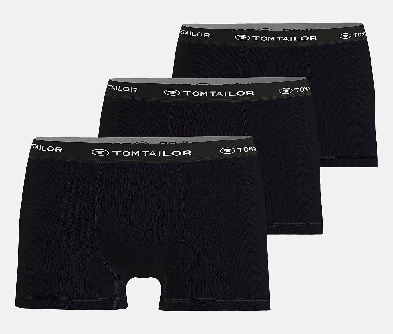 Drei schwarze Tom Tailor Boxershorts liegen übereinander.
