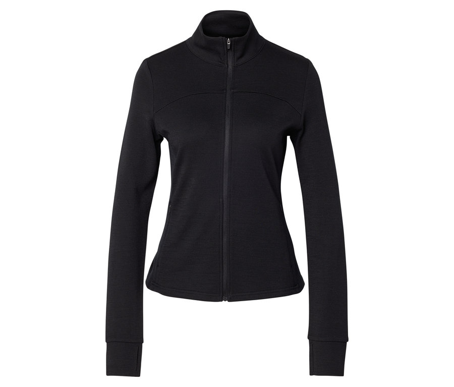 Schwarze Jacke mit durchgehendem Reißverschluss.