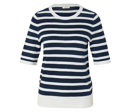 Gestreiftes Shirt mit Dreiviertelärmeln in Blau und Weiß.