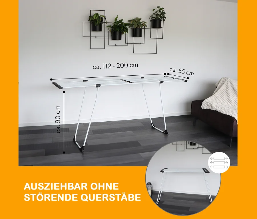 Yoursol Teleskop-Wäscheständer, weiß, steht im Raum.