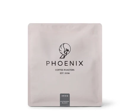 Weiße Verpackung von Phoenix - Black Espresso - 350 g Ganze Bohne.