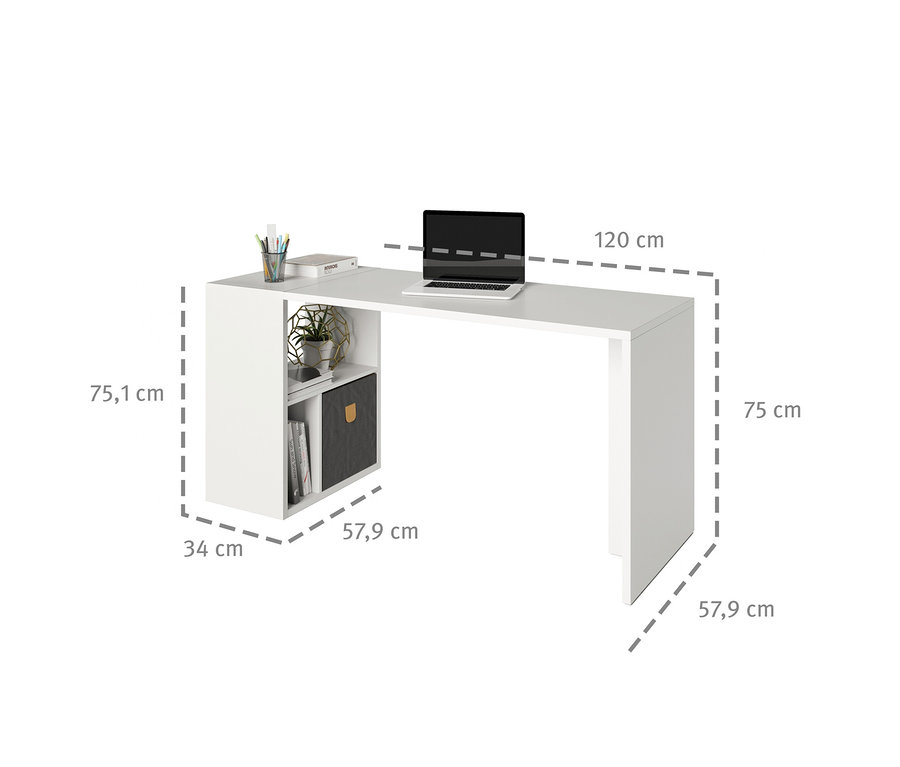 Das Bild zeigt das Roba Set »Fortuna«,
Beistelltisch und Schreibtisch, weiß. Ein Laptop steht auf der Tischfläche.
