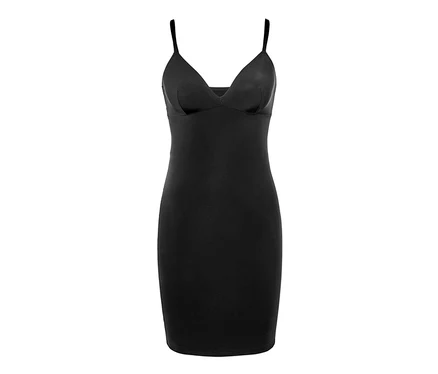 Schwarzes Shapewear-Unterkleid mit dünnen Trägern.