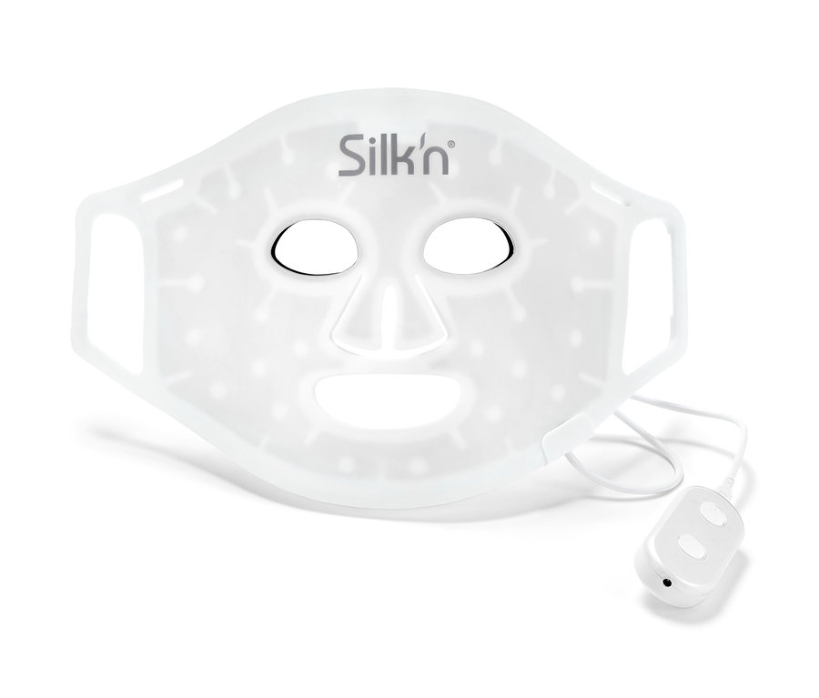 Weiße Silk'n LED-Gesichtsmaske 100 auf weißem Hintergrund.